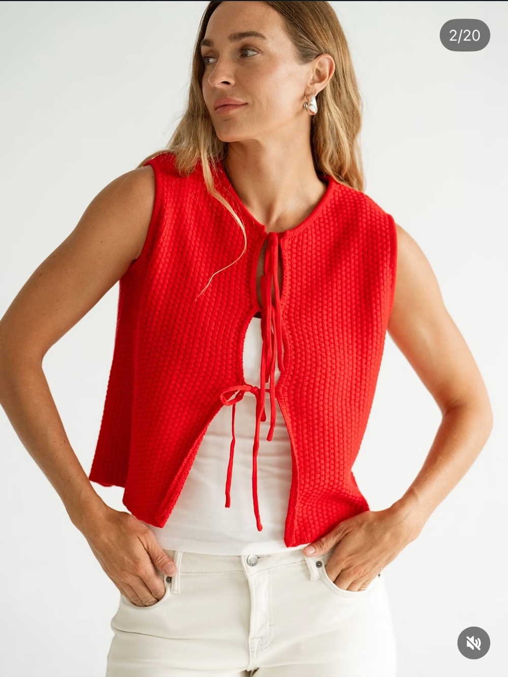 Carly Jean Los Angeles Red Knit Tie-Front Vest